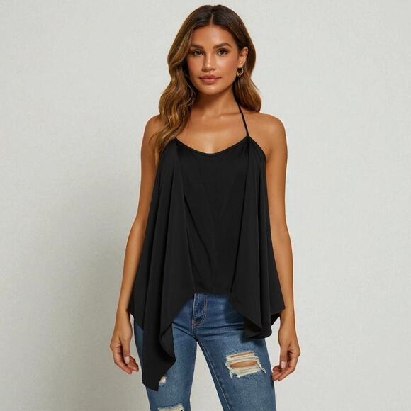 Ramy Brook Tops - Ramy Brook NWT Kassidy Black Satin Elegant Blouse Halter Tank Top size Medium